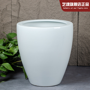 加高陶瓷金鱼缸白色养荷花睡莲盆水缸庭院客厅古法养鱼缸落地摆件