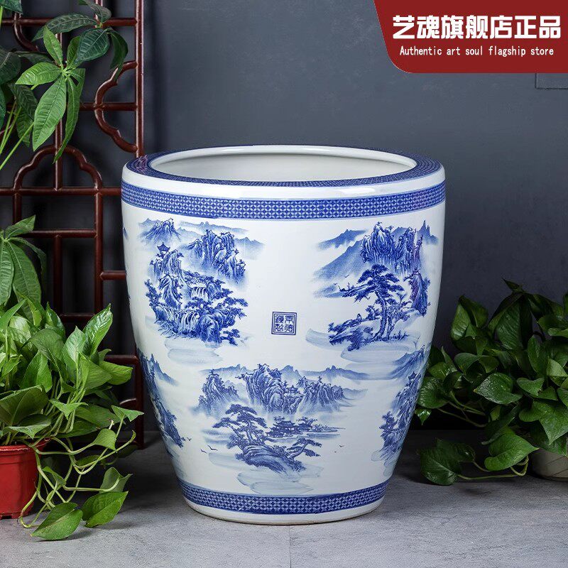 景德镇青花陶瓷古法生态养鱼缸加高缸庭院大缸老式大水缸荷花盆缸