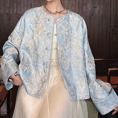 【灵泽】定绳绣珠绣人丝式翻袖外套新款减龄百搭新中式刺绣气质款