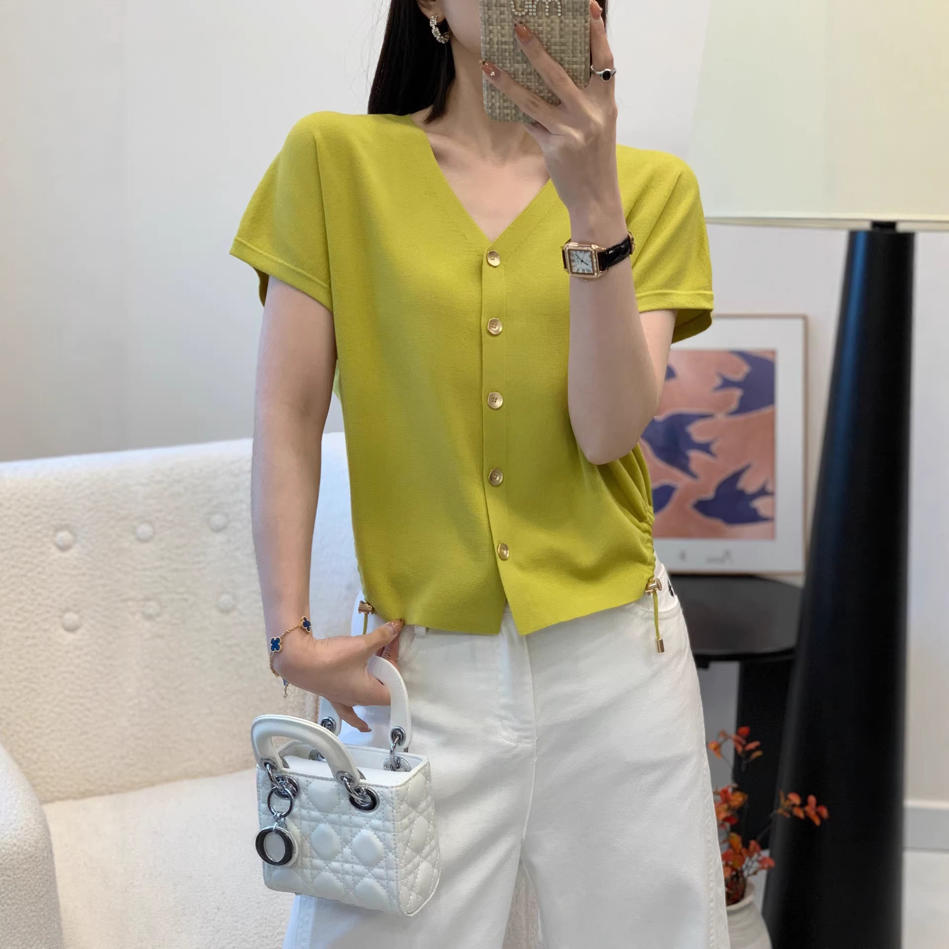 2026新款女桑蚕丝短袖上衣显瘦遮肉休闲t恤夏季开衫上衣针织衫潮