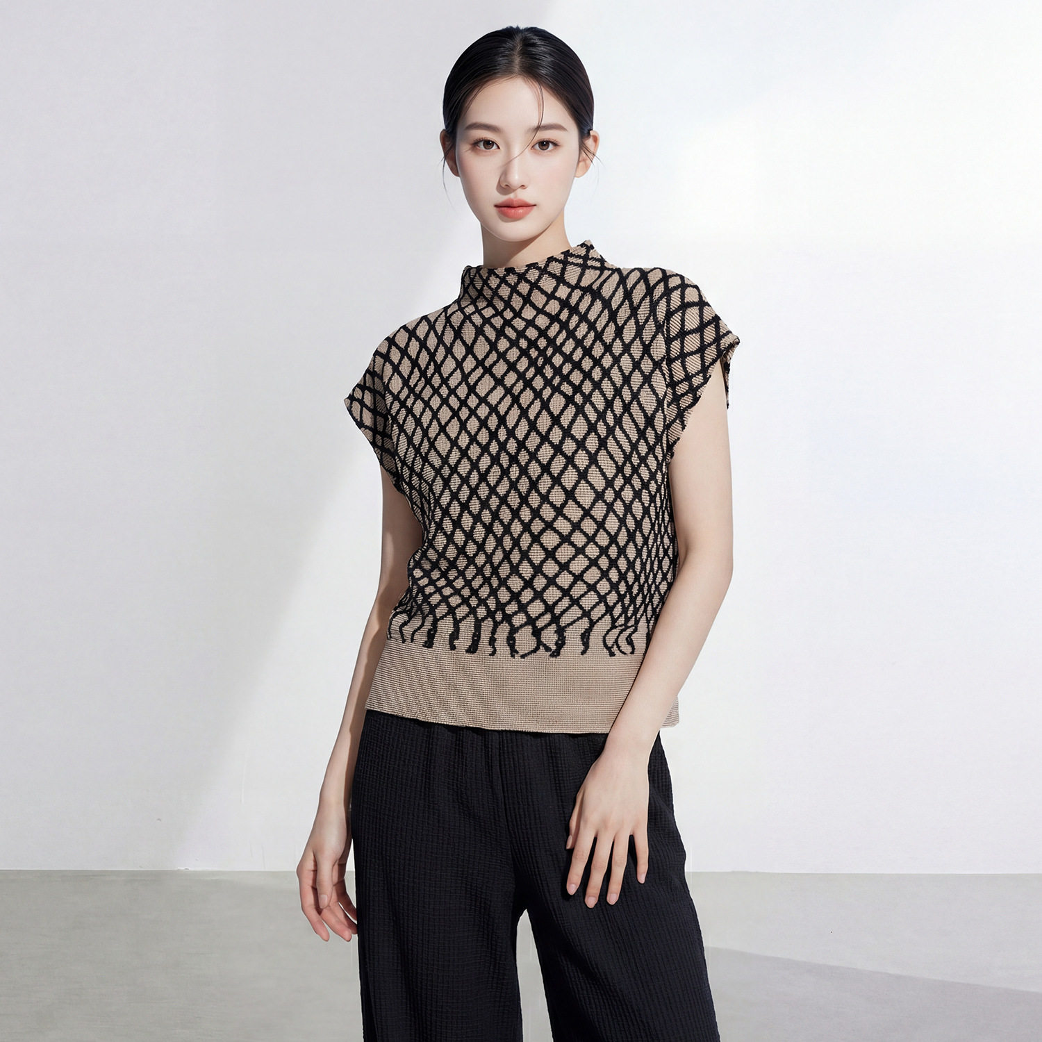 厂家三宅女式t恤衫2026年新款时尚格纹宽松休闲百搭短袖上衣气质