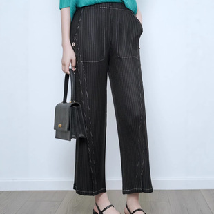 2026春夏新款褶皱裤子女款松紧腰百搭宽松显瘦直筒裤女休闲西装裤