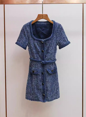 SP家26夏季新款法式复古气质高端轻奢小香风方领修身短款连衣裙女