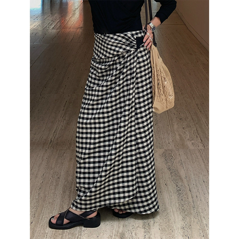 2026新款早春复古棋盘格子腰扣设计显瘦高腰半身裙时尚百搭夏季潮