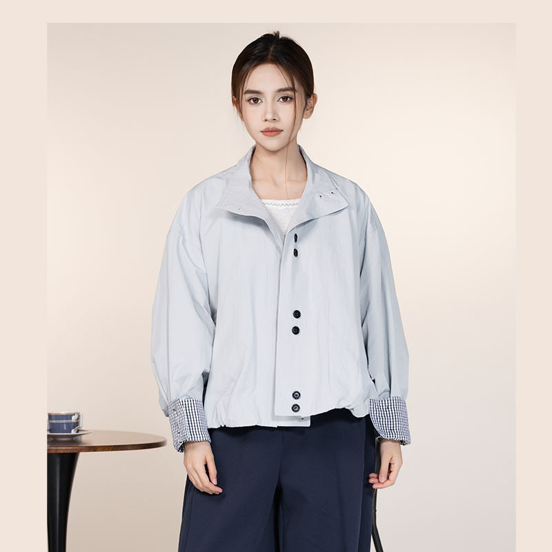 短款外套女2026春新款宽松通勤花苞型上衣小个子工装休闲上衣女装