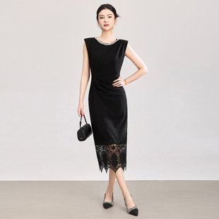 2026轻奢名媛风镶钻包臀水溶蕾丝修身连衣裙女夏新款南油高货气质