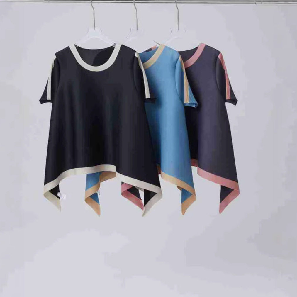 女装2026夏新款时尚宽松大码遮肉显瘦不规则三宅短袖t恤百搭气质