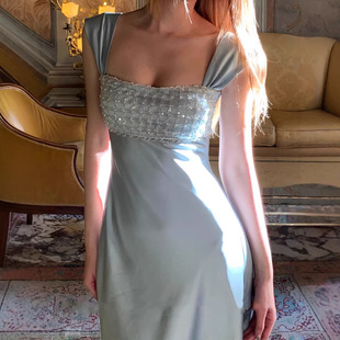 款 Siena缎面轻奢感宴会礼服裙重工珠片吊连衣裙时尚 新款 2026夏季