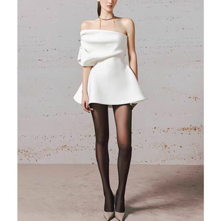 简约百搭洋气斜肩连衣裙女感精致白色收腰显瘦短款小礼服气质时尚