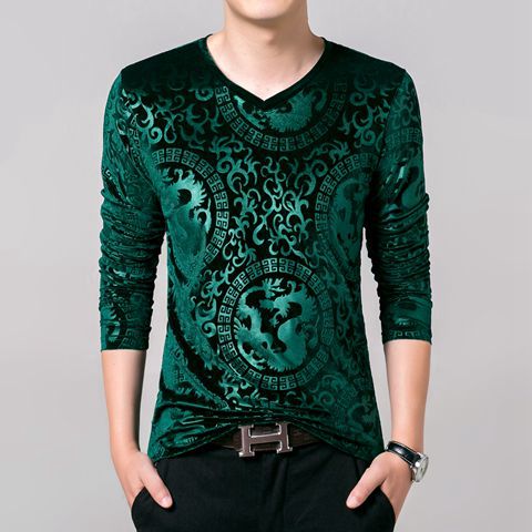 春款金丝绒修身加大码长袖t