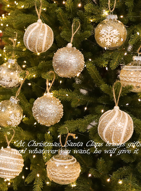 圣诞节装饰6/8cm金色香槟色圣诞球PET彩绘盒装球圣诞树装饰球彩球