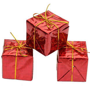 5/6cm圣诞礼物包镭射表面彩色圣诞树挂件礼盒装饰品挂件场景布置