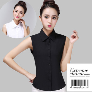 修身 百搭无袖 假领子衬衫 2024新品 装 女式 背心衬衣长款 饰 春夏秋冬季