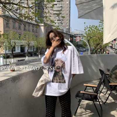 卡通狗狗时髦大版显瘦短袖T恤