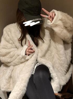 XTZ STYLE环保皮草狐狸毛长毛百搭宽松慵懒中长款皮草外套大衣女