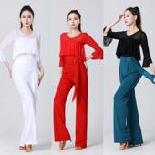 吉特巴新款 舞蹈服上衣广场舞拉丁舞三步踩女练功服 高温烫钻喇叭袖