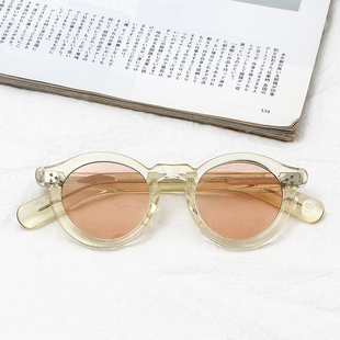 日式复古手工厚边框小圆近视眼镜apo同款黄水晶近视变色太阳镜男