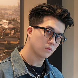 日式 厚边框527双色眼镜手工复古眼镜框男黑框文艺防蓝光近视眼镜