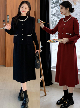 2025冬季时尚洋气两件套马甲半高领针织毛衣连衣裙8630