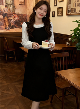 2025冬季法式气质连衣裙复古设计感遮肚显瘦加绒打底裙8733