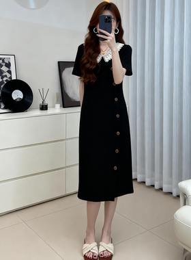 2026夏季时尚设计感连衣裙翻领撞色微胖遮肚显瘦A字裙子#644