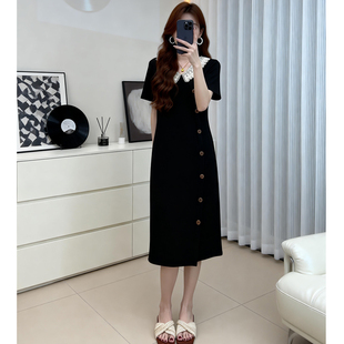 2026夏季时尚设计感连衣裙翻领撞色微胖遮肚显瘦A字裙子#644
