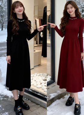 【墨墨家】2025冬款时尚百搭连衣裙中长款气质针织打底裙8622