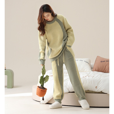 【软绵绵半边绒】秋冬季撞色松弛感宽松版睡衣女可外穿保暖家居服