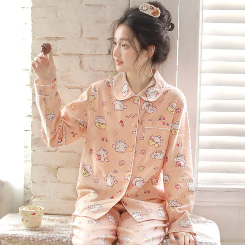 秋季睡衣女纯棉磨毛卡通甜美可爱小狗女士家居服长袖套装