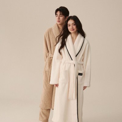 现货睡袍女秋冬季珊瑚绒男士浴袍情侣睡衣套装加长款浴衣加厚冬天