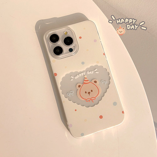 ins可爱彩色波点奶萌小熊适用17苹果16ProMax手机壳iPhone13韩风15新款12Pro软15Promax透明保护套XR少女心11