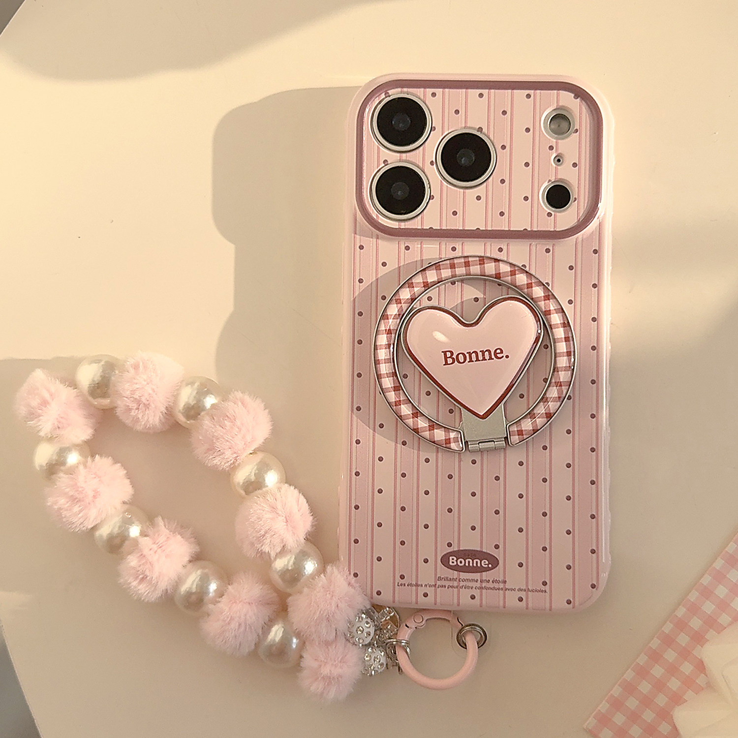 复古红棕条纹磁吸支架适用苹果17promax手机壳iphone16pro新款15女款14闺蜜款13防摔12保护套17韩风波点挂链