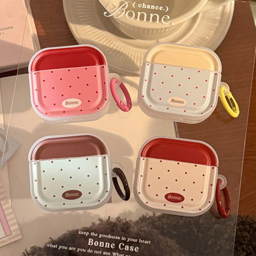 ins韩系撞色波点带挂环适用airpods3耳机套pro3保护套airpodspro苹果二代无线蓝牙4代airpods2小众高颜值简约