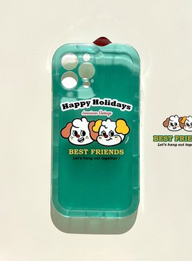 可爱卡通适用苹果15手机壳复古小狗iphone14promax新款13女11创意全包16plus防摔13pro气垫12pro个性保护套14