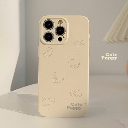 软萌ins可爱小狗简笔画适用苹果15promax手机壳iphone17新款14pro女款11童趣卡通12奶黄卡通plus全包软16少女