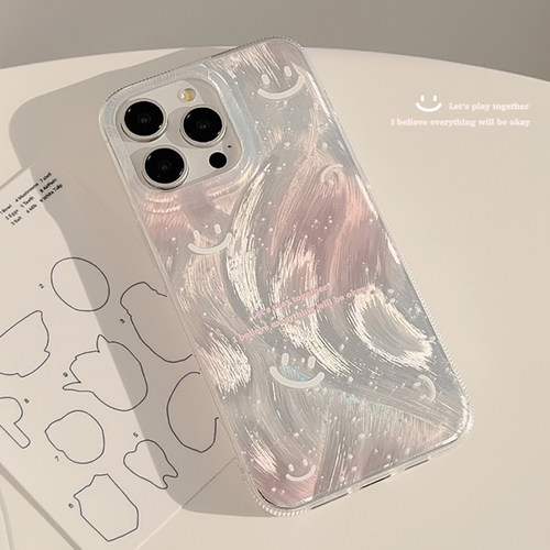 甜粉ins晕染笑脸适用苹果15Pro Max手机壳iPhone17全包16新款12镭射14保护套11韩风小清新plus硬壳少女简约