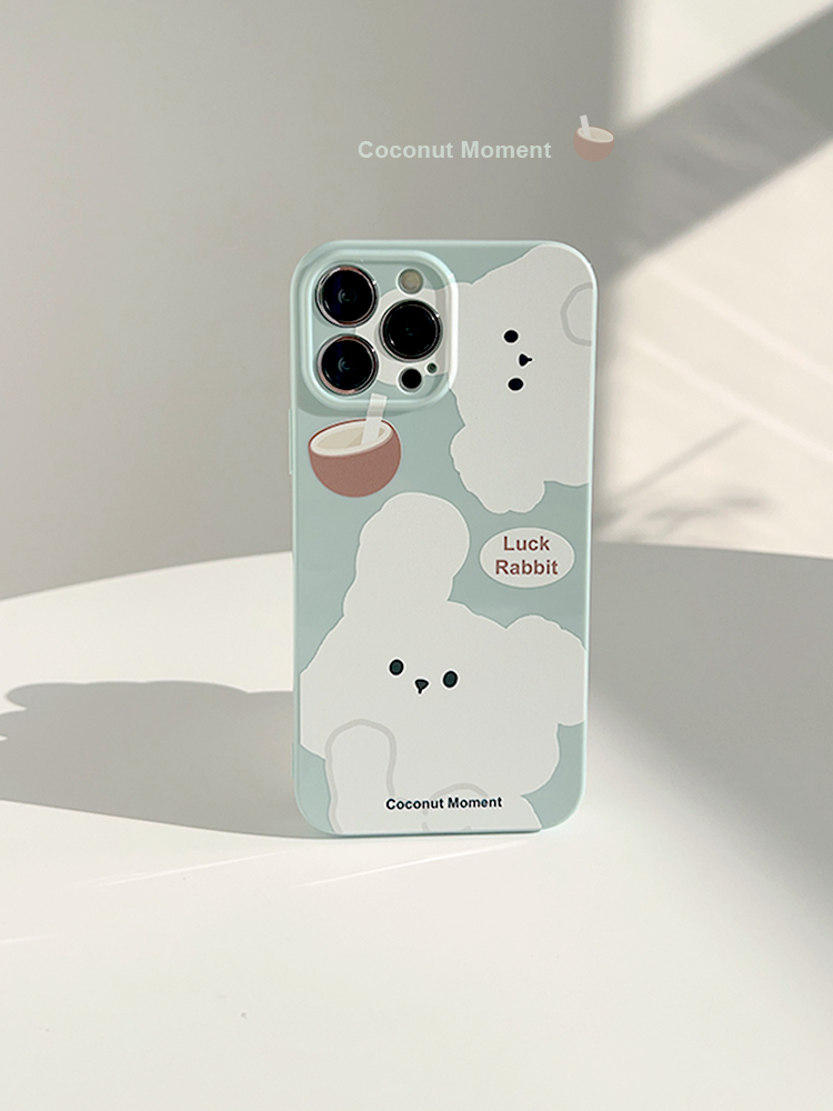 ins卡通可爱椰子小兔适用苹果14ProMax手机壳iphone13新款15日韩风小众16简约12奶蓝13pro硅胶软套plus少女