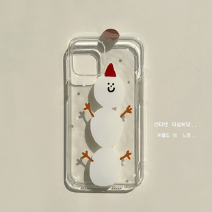 ins林娜琏同款iPhone17pro适用16圣诞雪人15promax苹果11手机壳14透明12日韩风卡通15plus硅胶保护套XR软XS