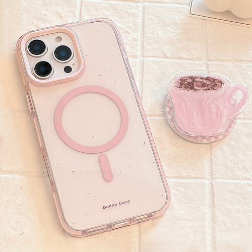 ins小众粉色咖啡杯磁吸支架适用苹果16promax手机壳iphone17新款15pro女款14创意日韩系风少女心11全包软壳
