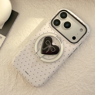 黑白珍珠蝴蝶结波点磁吸支架适用苹果16手机壳iphone17promax二合一13女12新款11保护套14pro韩风菲林轻奢韩