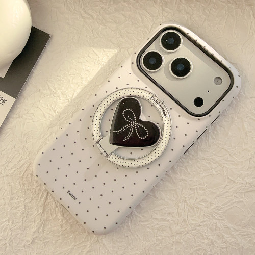 黑白珍珠蝴蝶结波点磁吸支架适用苹果16手机壳iphone17promax二合一13女12新款11保护套14pro韩风菲林轻奢韩