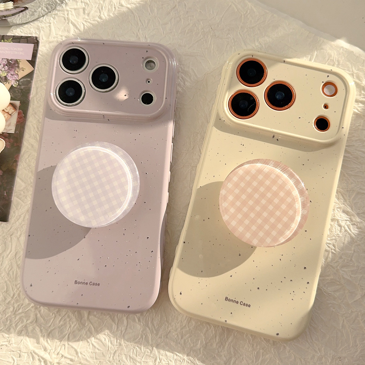 ins撞色格纹支架适用苹果17promax手机壳iphone16pro新款15女款14小众简约13防摔12软保护套17男女亮面日韩风