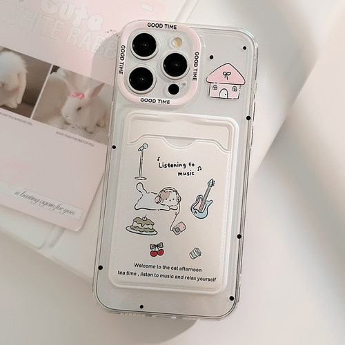 粉色卡包适用苹果15promax手机壳iphone17新款14pro女款12少女小众韩风ins小动物16卡通味11全包软壳xr插卡软