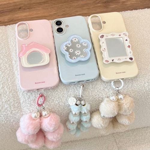 简约ins风镜面支架适用苹果17promax手机壳iphone16pro新款15女款14日韩风小众彩色挂链13防摔12全包软保护套