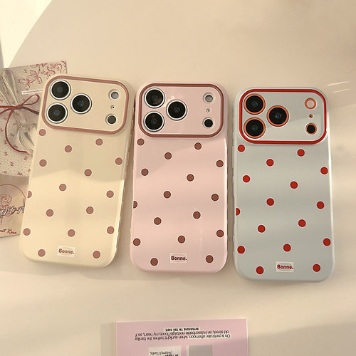 ins撞色波点简约适用苹果18promax手机壳iphone17pro新款16女款15日韩ins风14防摔软壳13保护套17亮面软外壳