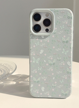 ins蓝色蝴蝶碎花花朵适用苹果16promax手机壳iphone17新款15pro女款14少女韩系11油画16小清新15仙女风唯美软