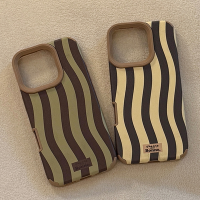 秋冬皮质复古条纹几何适用苹果17promax手机壳iphone16pro新款15女款14简约小众潮酷13高级感全包硬壳11男