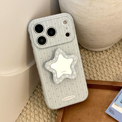 ins风蓝色条纹星星镜面支架17适用17pro苹果17ProMax手机壳iPhone16闺蜜软14新款16Promax保护套15高颜值13