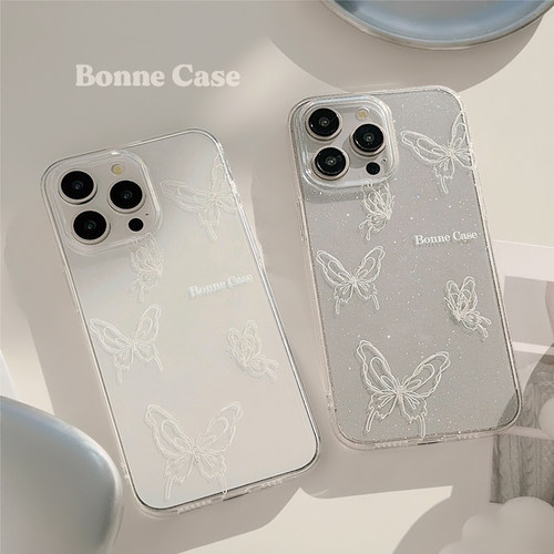 唯美蝴蝶适用苹果18promax手机壳iphone17新款16pro女款15小清新气质ins小众14软壳xr仙女风xs外壳13简约闪粉