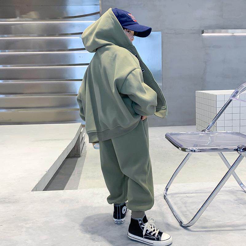 潮牌男童冬装4连帽加绒加厚套装冬季202新童款儿衣服中大童童装男